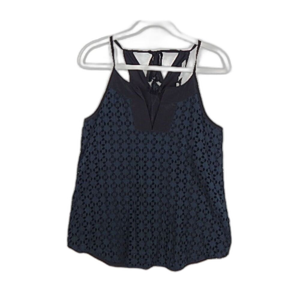 Athleta Cami Tank Top Small S Black Geometric Eyelet Strappy Back Athleisure Gym